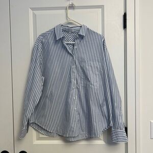 AYR size XL The Deep End Blue White Stripe Poplin Blouse Shirt